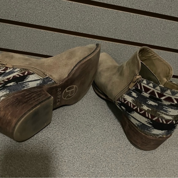 Roper Ankle Boots Women’s 9 Tan Aztec Zip Sides Western Booties Fashion EUC - Picture 7 of 8